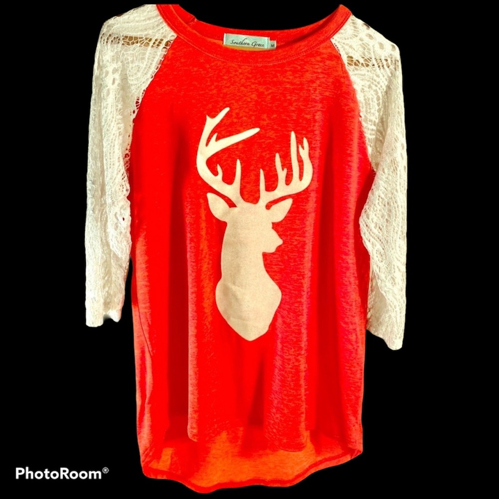 Southern Grace orange hi lo top size medium View 2